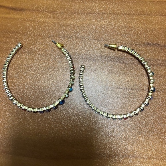 Women’s Big Hoop Rainbow Gem Earrings Gold Plated - Picture 4 of 5